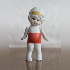 C. 1900 Bisque Porcelain Doll in Bathing Suit w/ Jointed Arms